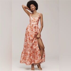 Hutch Beanie Floral Orange Metallic Jacquard Midi Dress, NEW, Size 2, MSRP $323